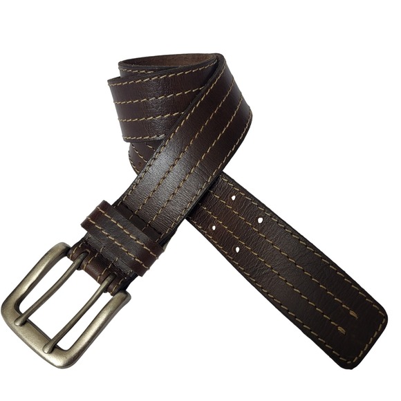 Aeropostale Mens Sm 31-35 Wide 2 Prong Brown Leather Belt Casual Jean Dress Belt - Picture 1 of 5